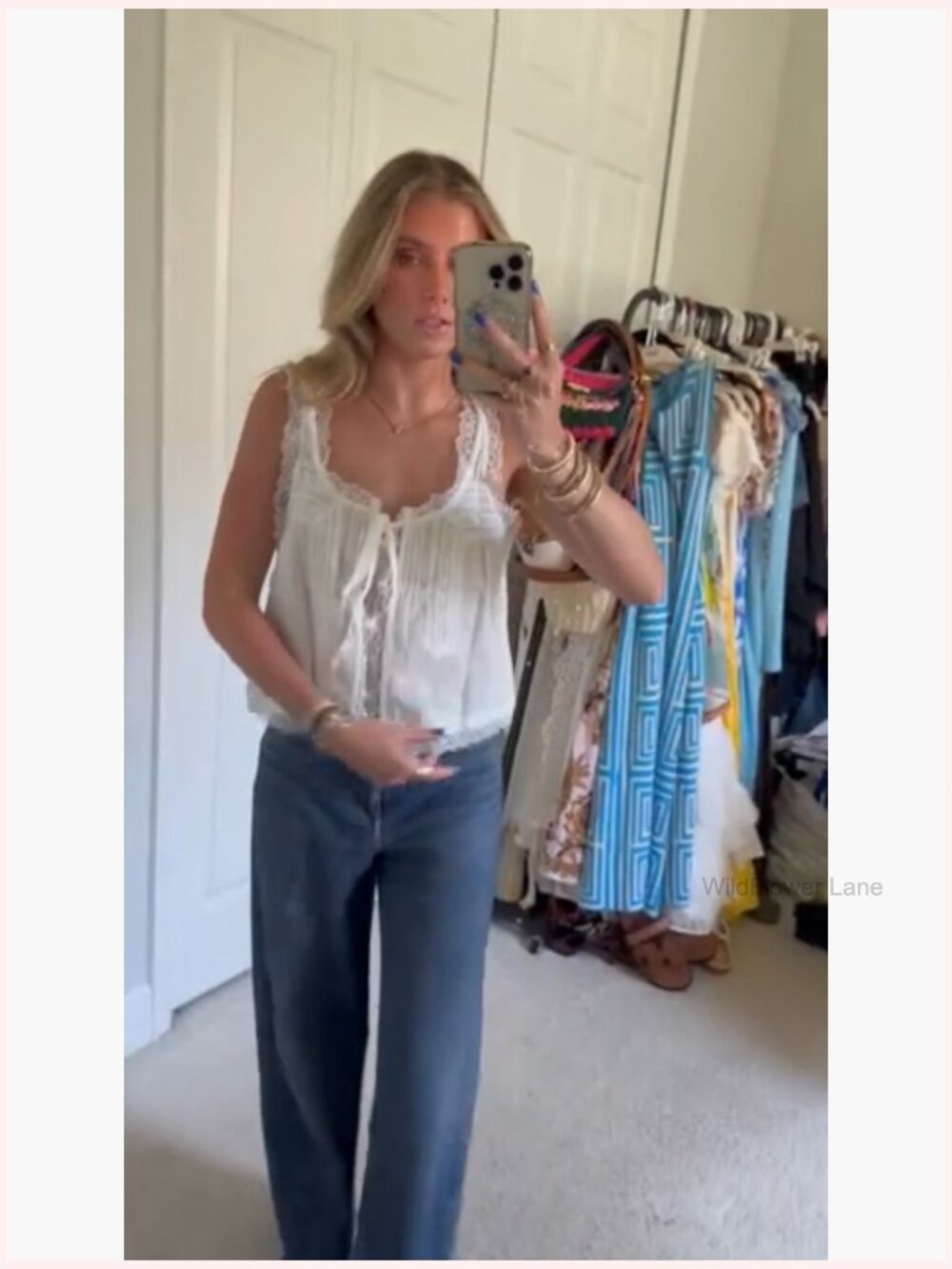 Boho Lace Tank Top Sleeveless Button Down Front Tie Y2K Summer Vacation Top - Picture 7 of 7